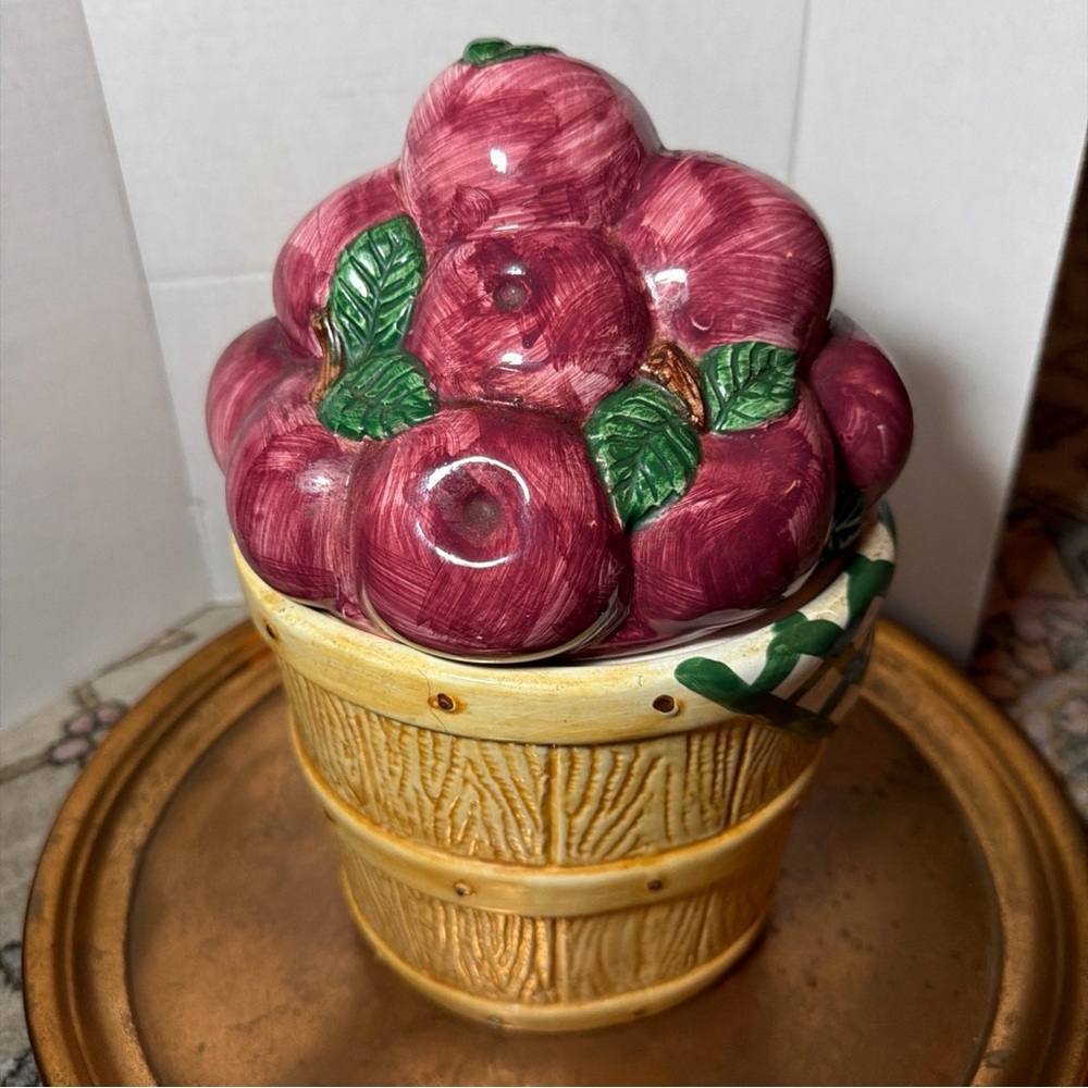 Ceramic Apple Basket Canister in Red and Green